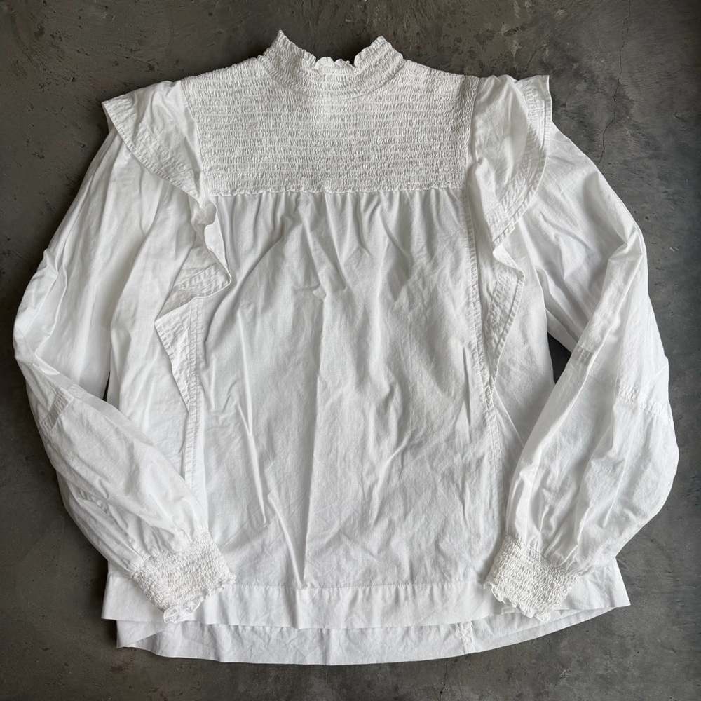 A.L.C. White Cotton Smocked Blouse Size 8